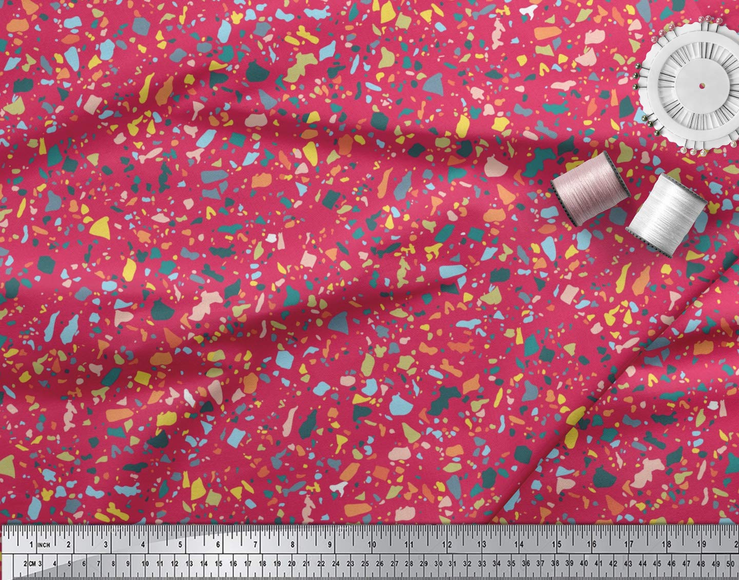 Soimoi Moss Georgette Pink Fabric by The Yard - 42 Inch Wide Aboriginal Mosaic Inspired Printed Textile for Dresses, Scarves & Home Decor - Cultural Artistic Cotton Fabric for DIY Sewing Projects