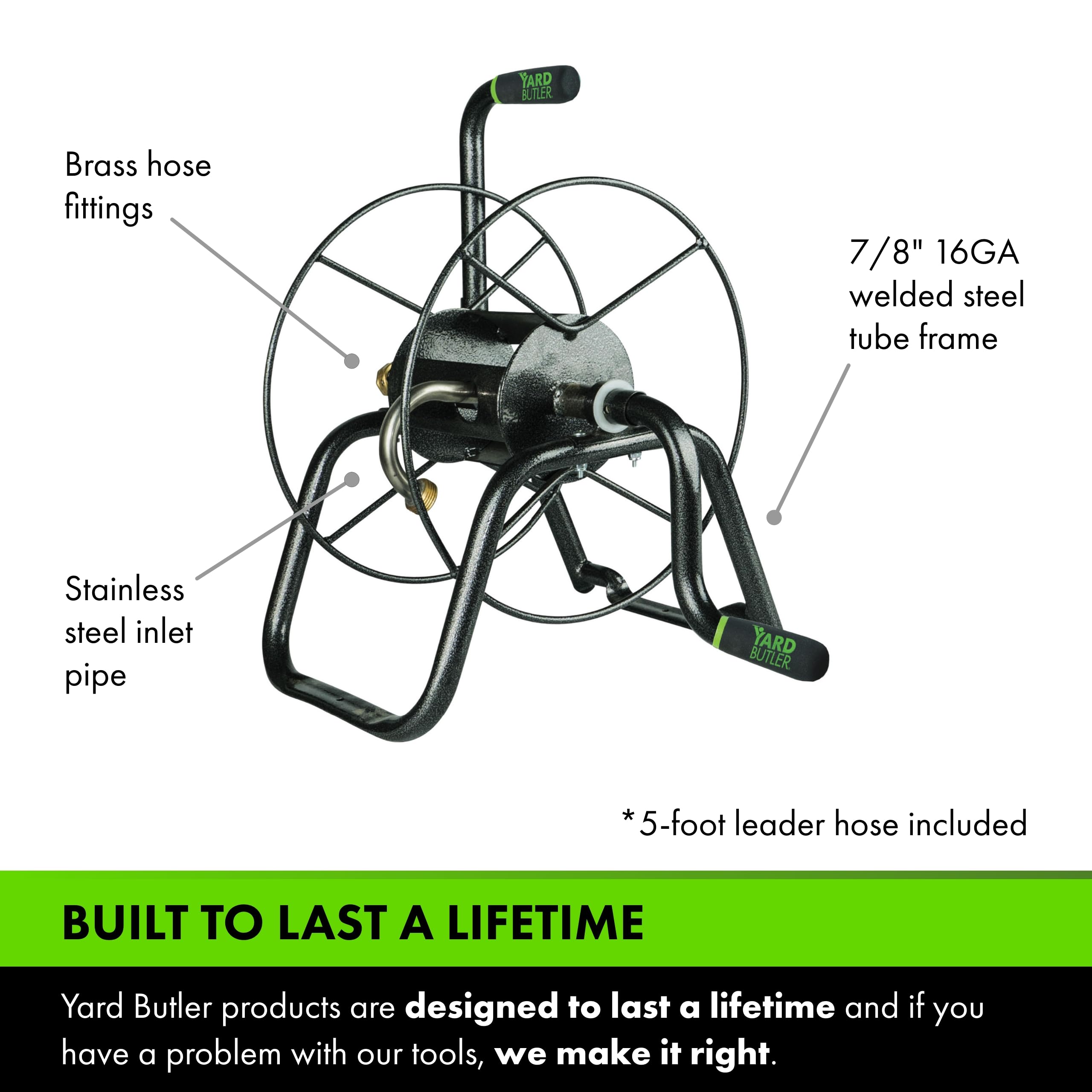 Yard Butler Handy Reel Silver Vein - Compact Portable Garden Hose Reel with Wall Mount | Easy-to-Use Watering Solution for Lawn, Flowers & Plants | Perfect for Backyard, Garden & Outdoor Watering Tasks