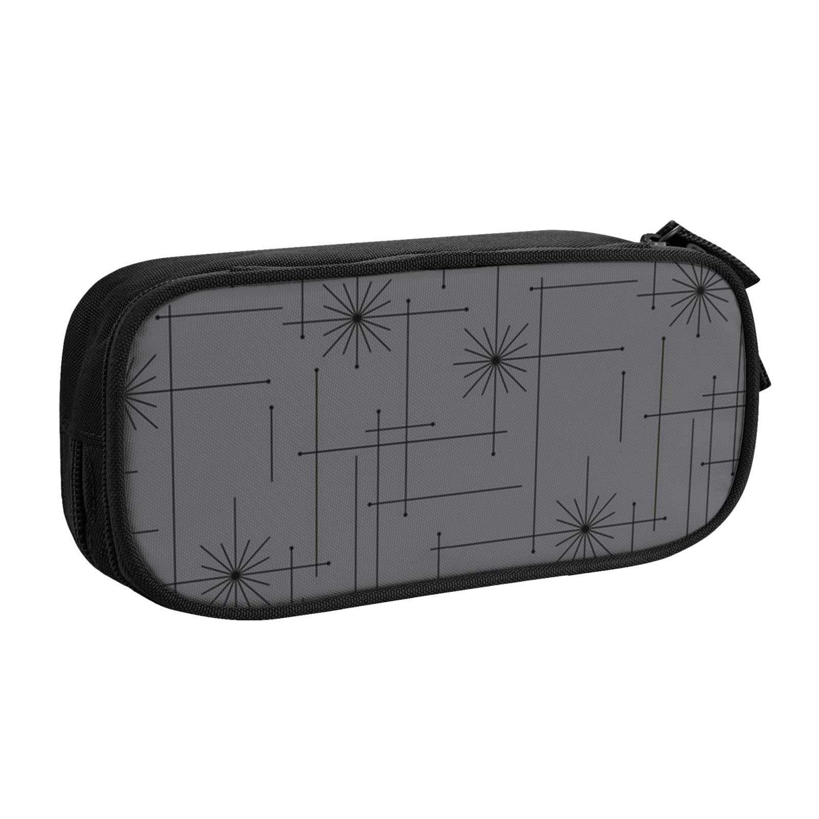 Starburst Gray & Black Pencil Case for School, Office & Travel - Large Double Zipper Pouch for Pens, Pencils & Supplies - Perfect for Students, Boys & Girls (Orbs Collection) - Organize Your Desk, Backpack or Work Essentials