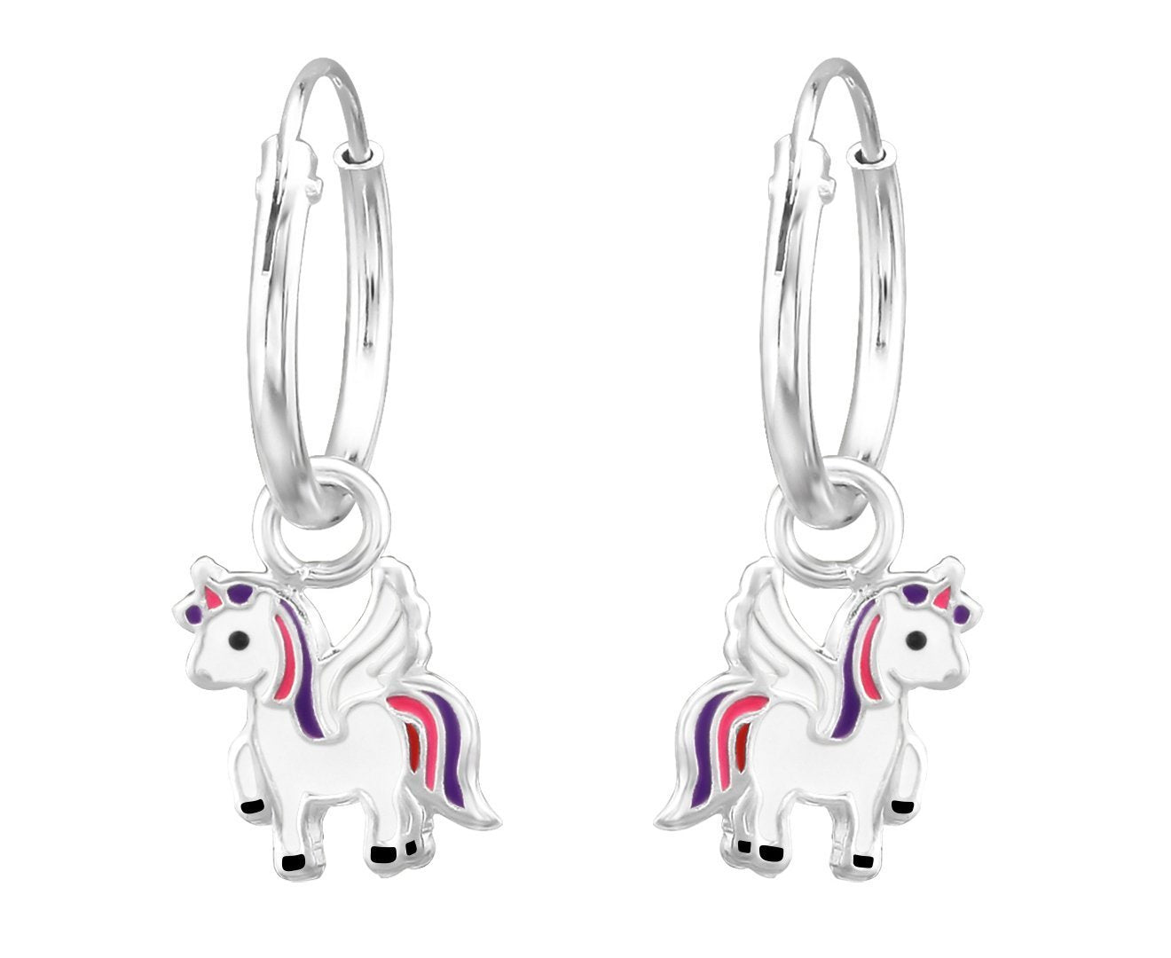 Kids Silver Unicorn Hoop Earrings - Dangle Drop Earrings for Girls, Hypoallergenic Jewelry Gift for Birthday & Party | Perfect for School, Dance Recitals & Special Occasions