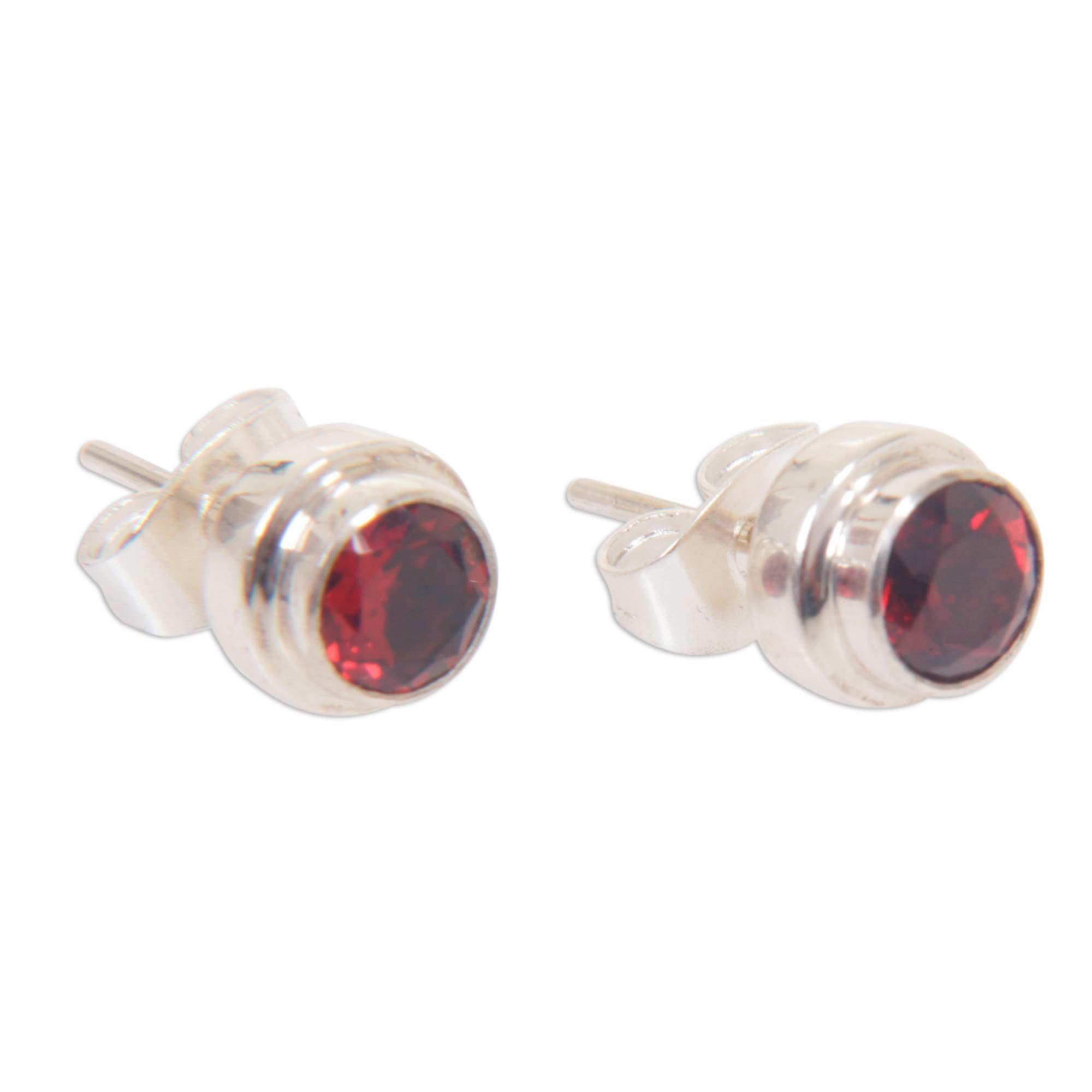 Handmade Garnet Stud Earrings .925 Sterling Silver - Bali Artisan Jewelry, January Birthstone Gift for Women | Perfect for Weddings, Anniversaries & Everyday Wear