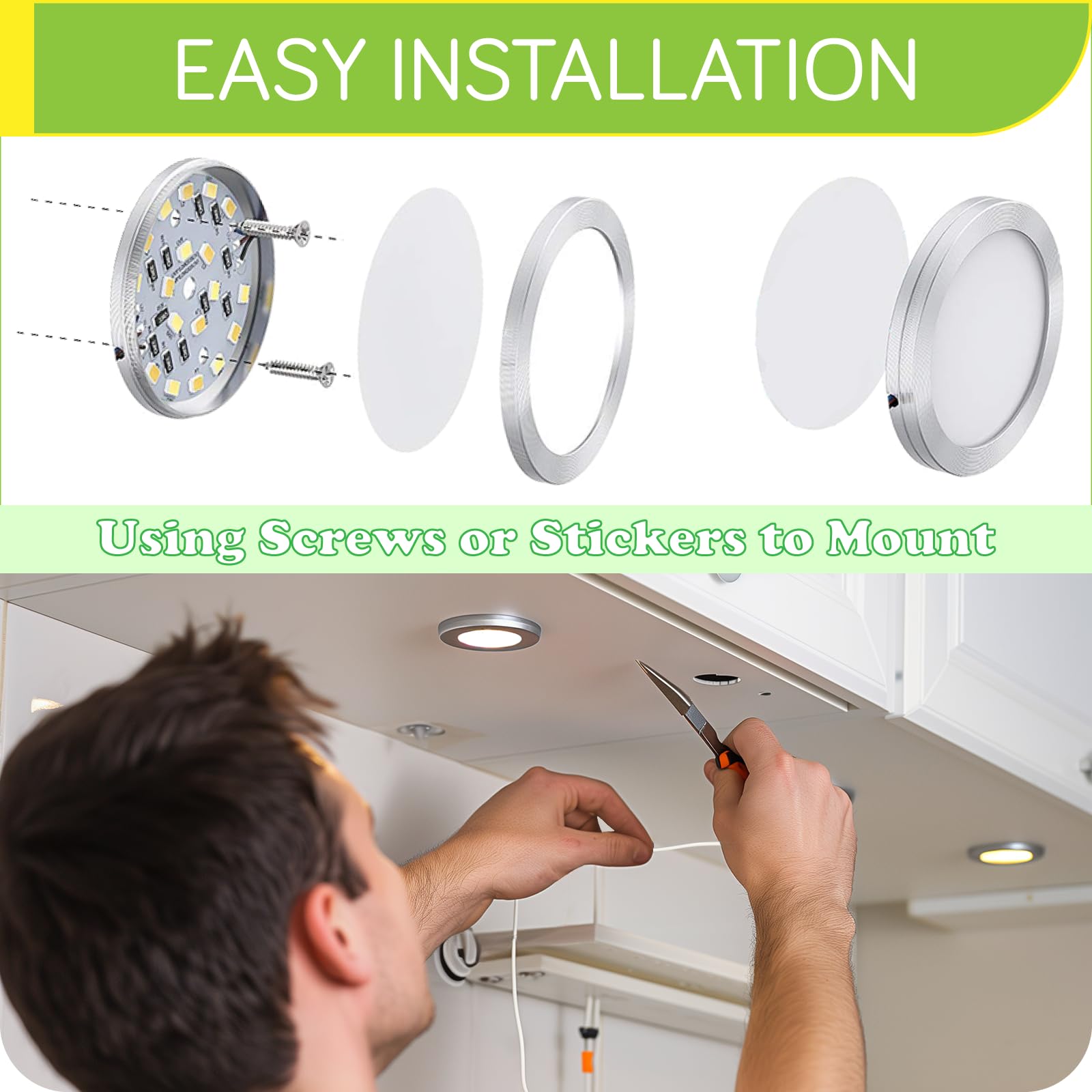 Dimmable LED Puck Lighting Kit with Wireless Remote - 4 Pack Warm White Under Cabinet Lights for Bookcases, Display Shelves & Curio Cabinets - 110V Plug-in Linkable Daisy Chain Design - Perfect for Home Decor, Retail Displays & Accent Lighting