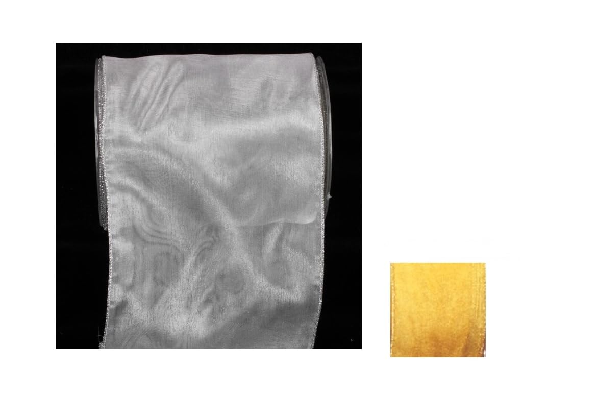 Sheer Gold Double Layer Wired Craft Ribbon - 6 Inch x 27 Yards for Gift Wrapping, Wedding Decorations & DIY Projects