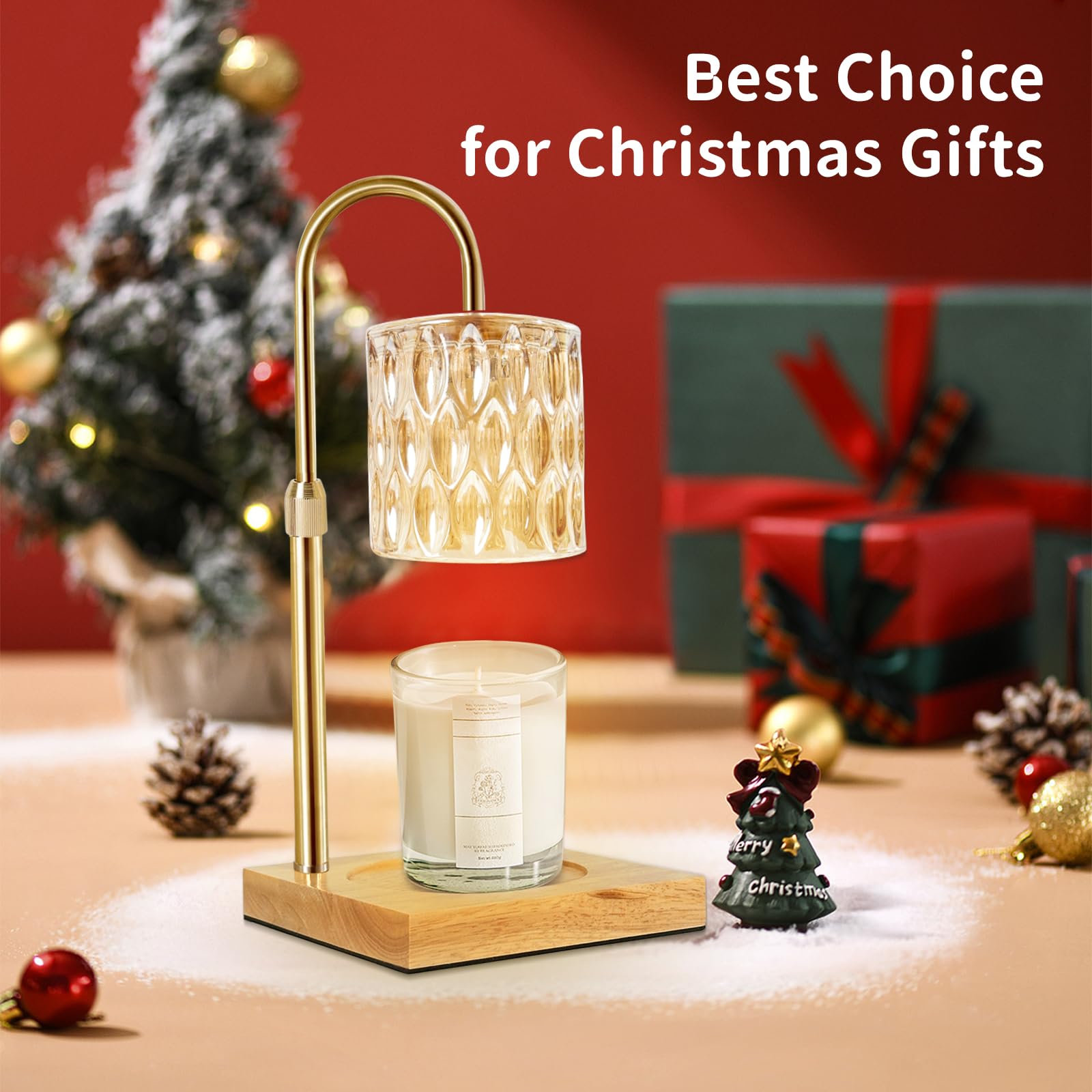 Adjustable Height Candle Warmer Lamp with Timer & Dimmable Function - Wooden Base Wax Melter for Jar Candles & Wax Melts - Includes 2 Bulbs - Perfect for Home Decor, Aromatherapy & Cozy Ambiance