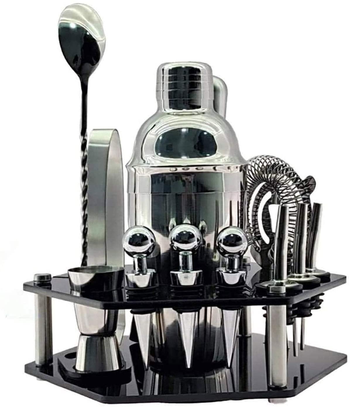 XUERUIGANG 14-Piece Professional Cocktail Shaker Set with Stand | Complete Bartender Kit for Home Bars | Includes All Essential Bar Tools & Accessories | Premium Silver Cocktail Making Set for Parties, Mixology & Home Entertaining