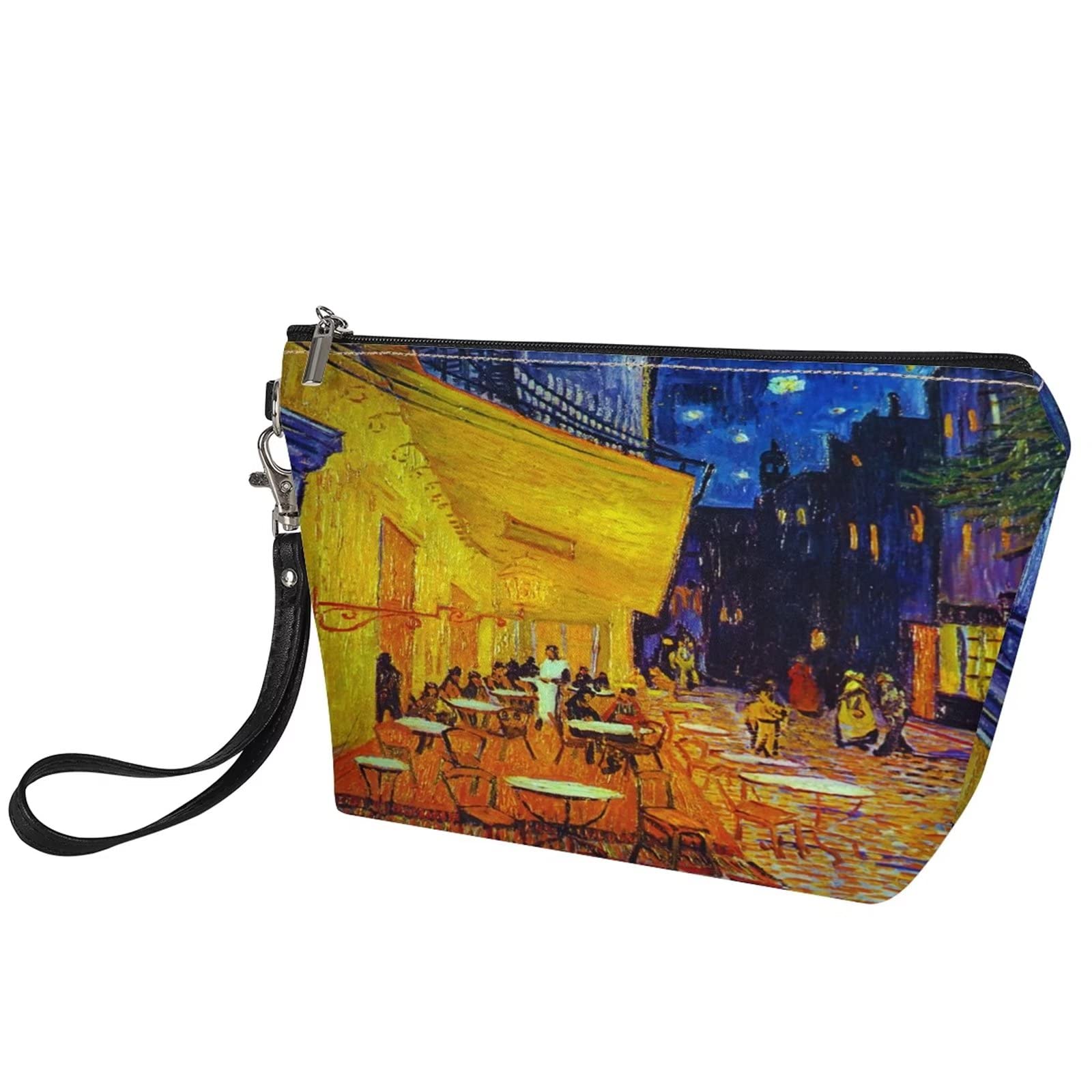Van Gogh Cafe Terrace at Night Design Women's Makeup Bag - Waterproof Travel Toiletry Organizer with Zipper & Adjustable Strap - Perfect for Cosmetics Storage, Gym Essentials & Weekend Getaways