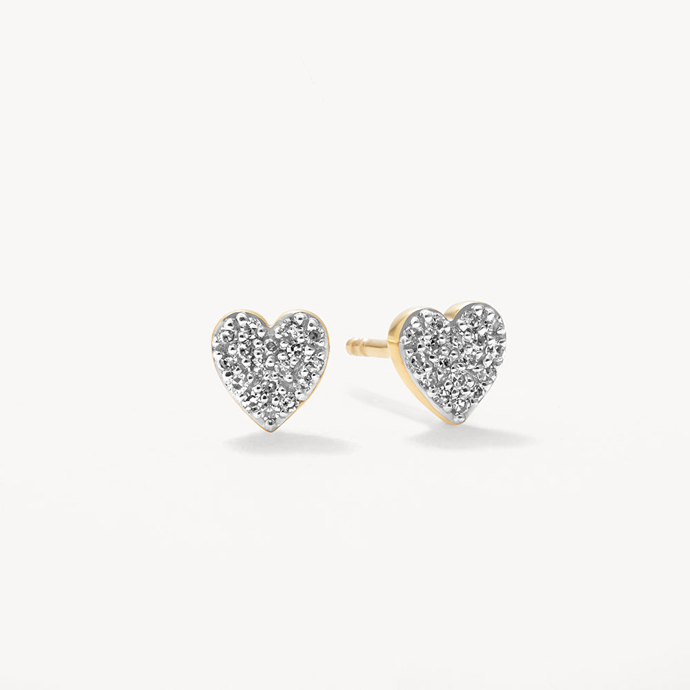 10k Gold Diamond Micro Pave Heart Stud Earrings - Perfect for Valentine's Day Gifts, Anniversary Presents & Romantic Occasions