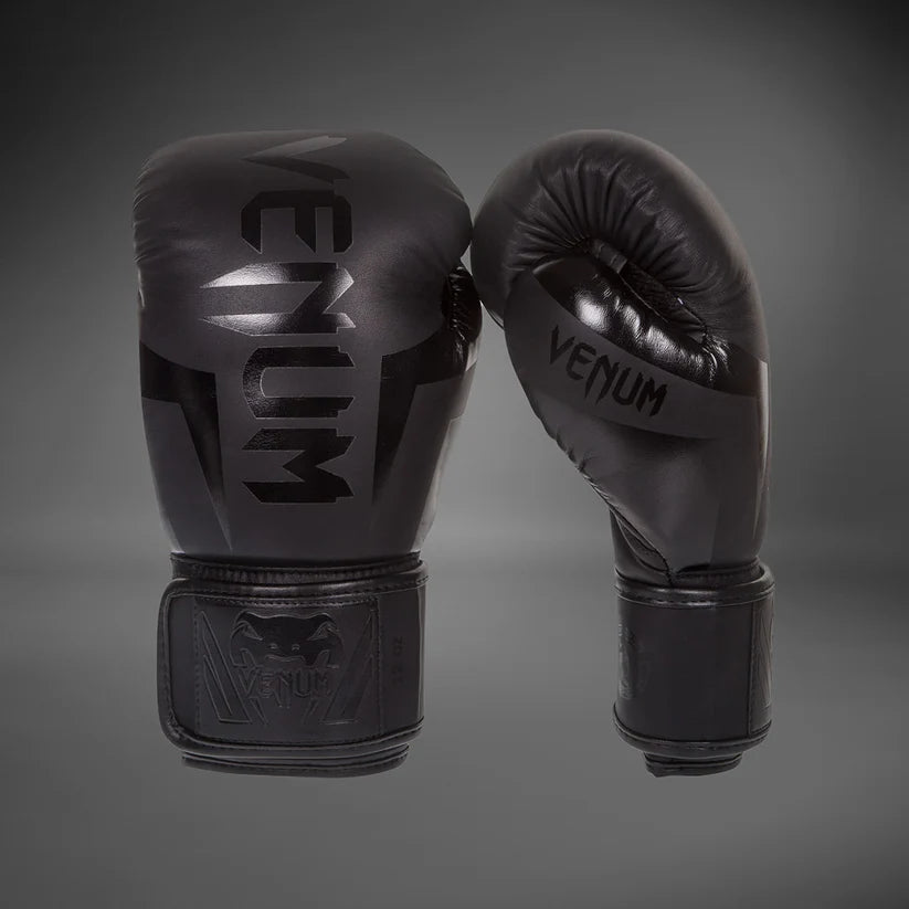 VENUM Elite Boxing Gloves H&L - Black/Black for Training, Sparring & Competition - Premium MMA & Kickboxing Gear