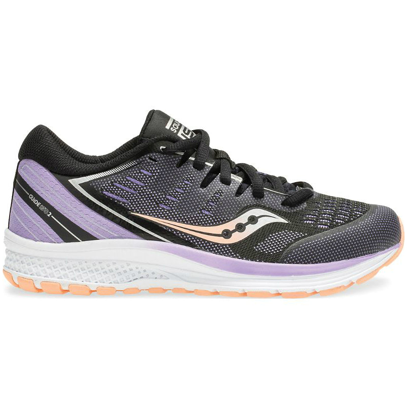 Saucony Guide ISO 2 Kids Running Shoes - Black/Purple Athletic Sneakers for Boys & Girls - Perfect for School, Sports & Daily Activities