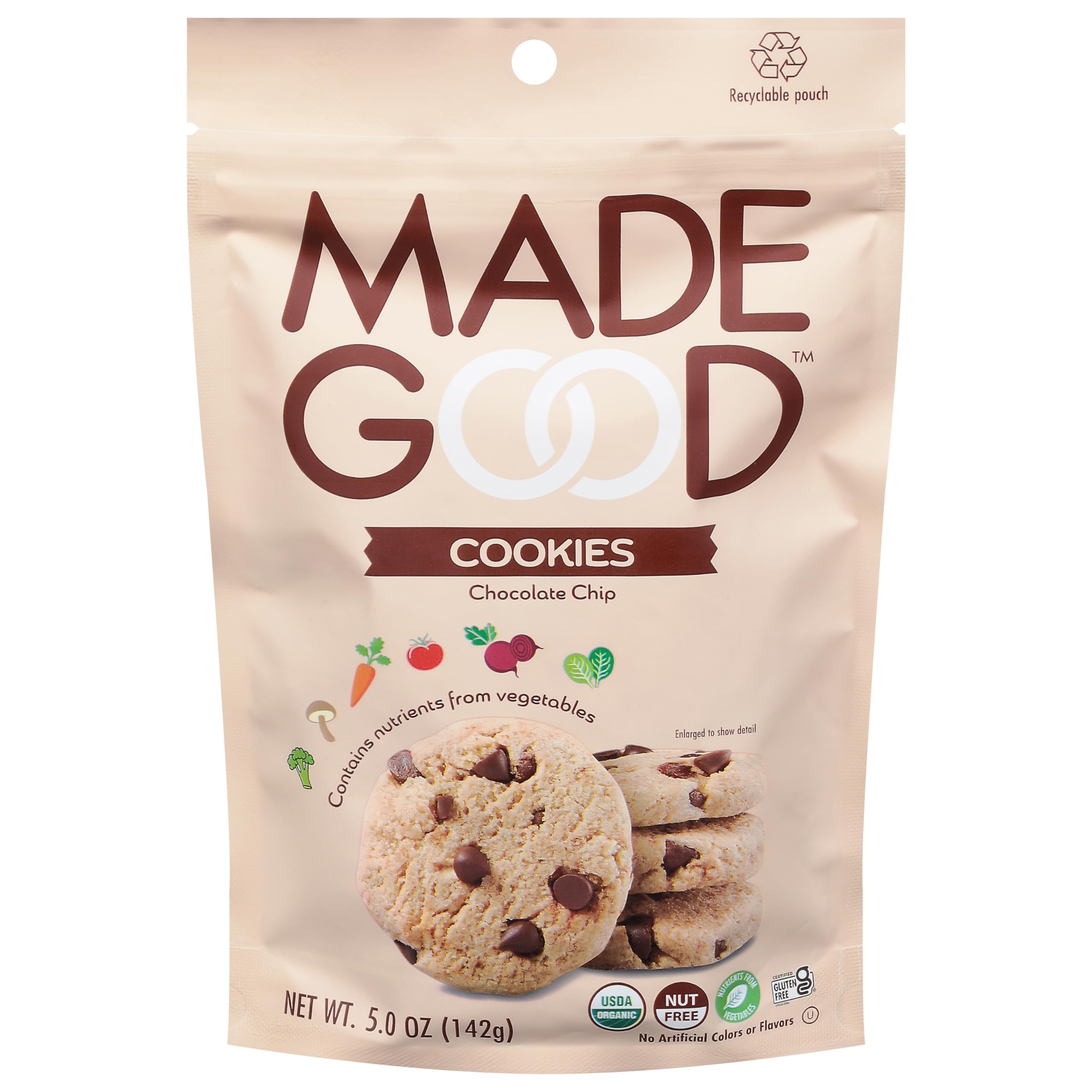 Organic MadeGood Chocolate Chip Crunchy Cookies - 5oz Pack | Gluten-Free, Vegan School Snacks & Healthy On-the-Go Treats for Kids & Adults