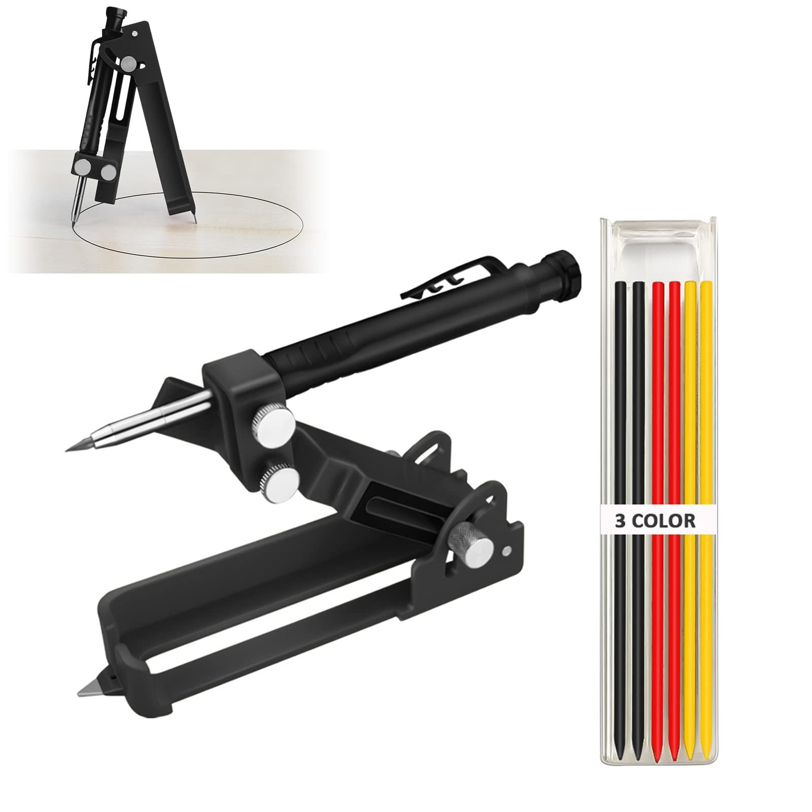 Multi-Function Aluminum Alloy Scribing Tool - Carpenter Pencil with Deep Hole Design for Woodworking, DIY & Construction | Precision Measuring & Line Marking Tool (Includes 6 Pencils) | Perfect for Cabinet Making, Flooring Installation & Furniture Crafting