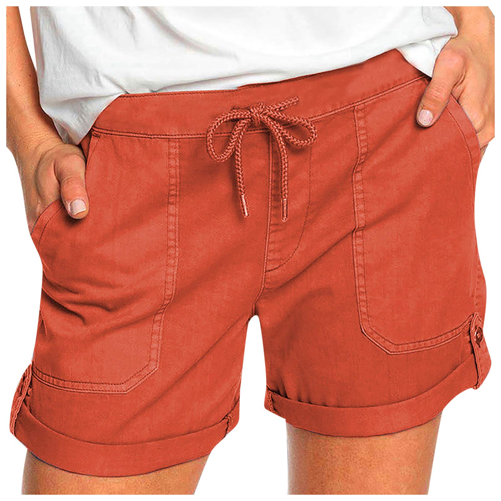Women's Elastic Beach Shorts with Drawstring Waist & Pockets - Comfy Casual Solid Color Pants for Summer, Swimming, and Outdoor Activities