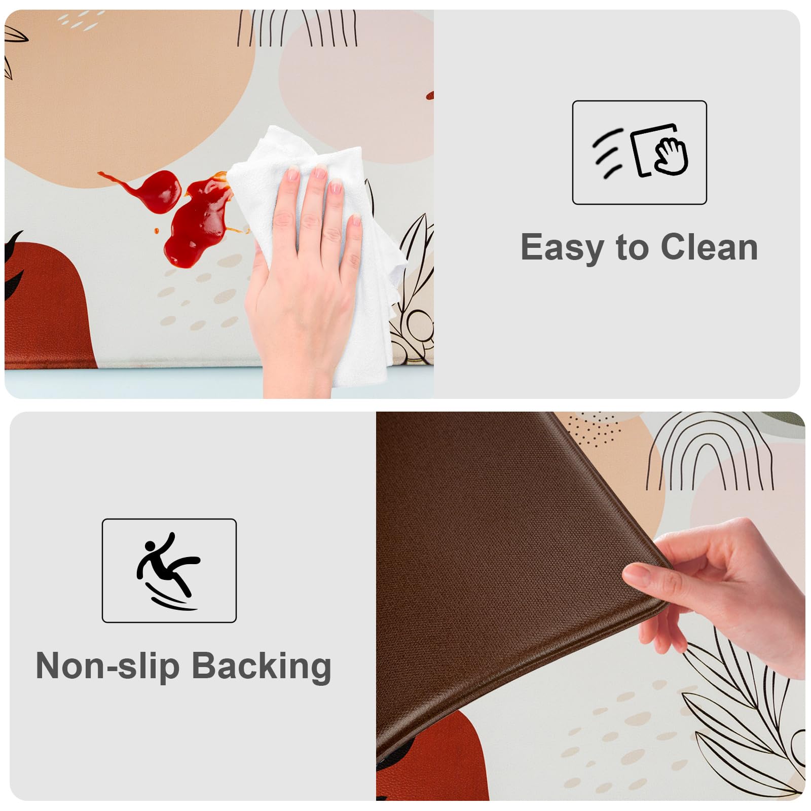 Anti-Fatigue Kitchen Mats Set of 2 - 0.47'' Thick Cushioned Floor Mats, Non-Slip Waterproof Standing Mat for Sink, Desk & Laundry - Boho Style Home Decor - Perfect for Cooking, Dishwashing & Long Standing Work