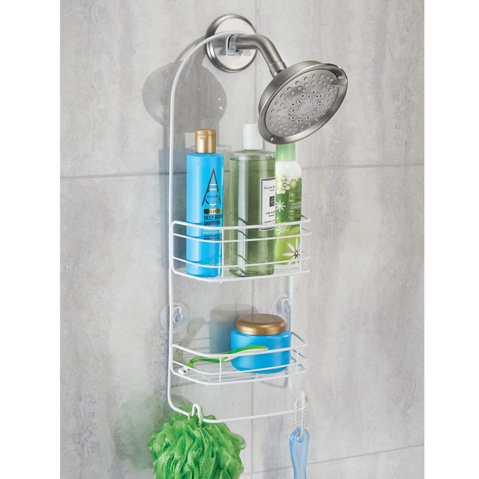 InterDesign 58652 Rondo White Shower Caddy - Hanging Bath Organizer for Shampoo, Conditioner, Soap & Bath Essentials - Perfect for Small Bathrooms & Dorm Showers