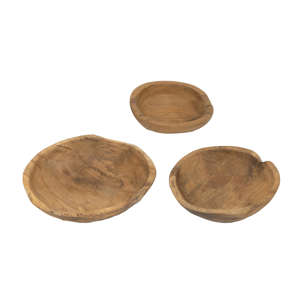 Premium Handcrafted Teak Wood Bowls Set - Natural & Durable for Serving, Salad, Fruit, Snacks - Perfect for Kitchen, Dining, Party & Home Decor