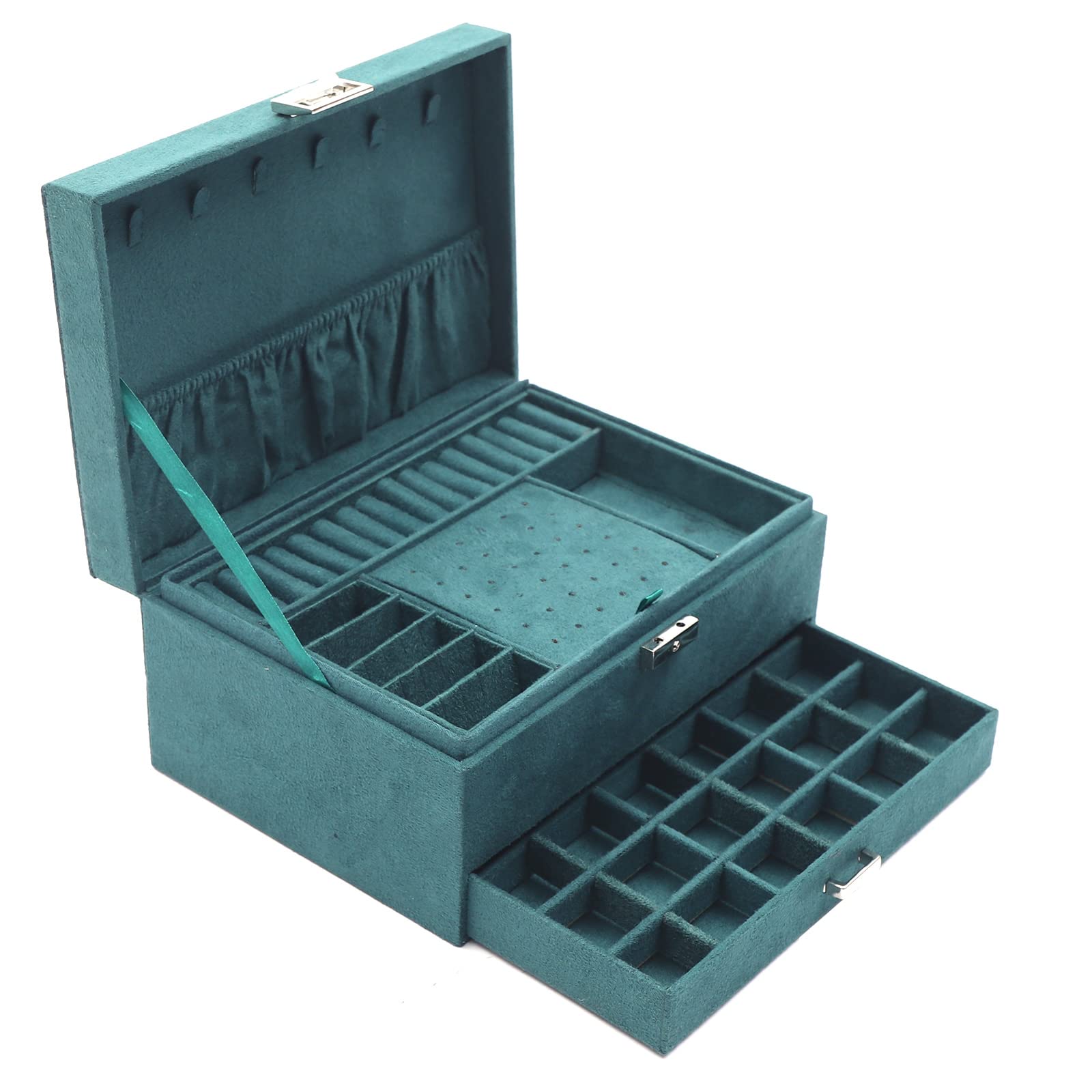 Women's 3-Layer Velvet Jewelry Storage Box with Lock - Multi-Functional Organizer for Rings, Earrings & Necklaces - Perfect for Travel, Gift Giving & Home Display