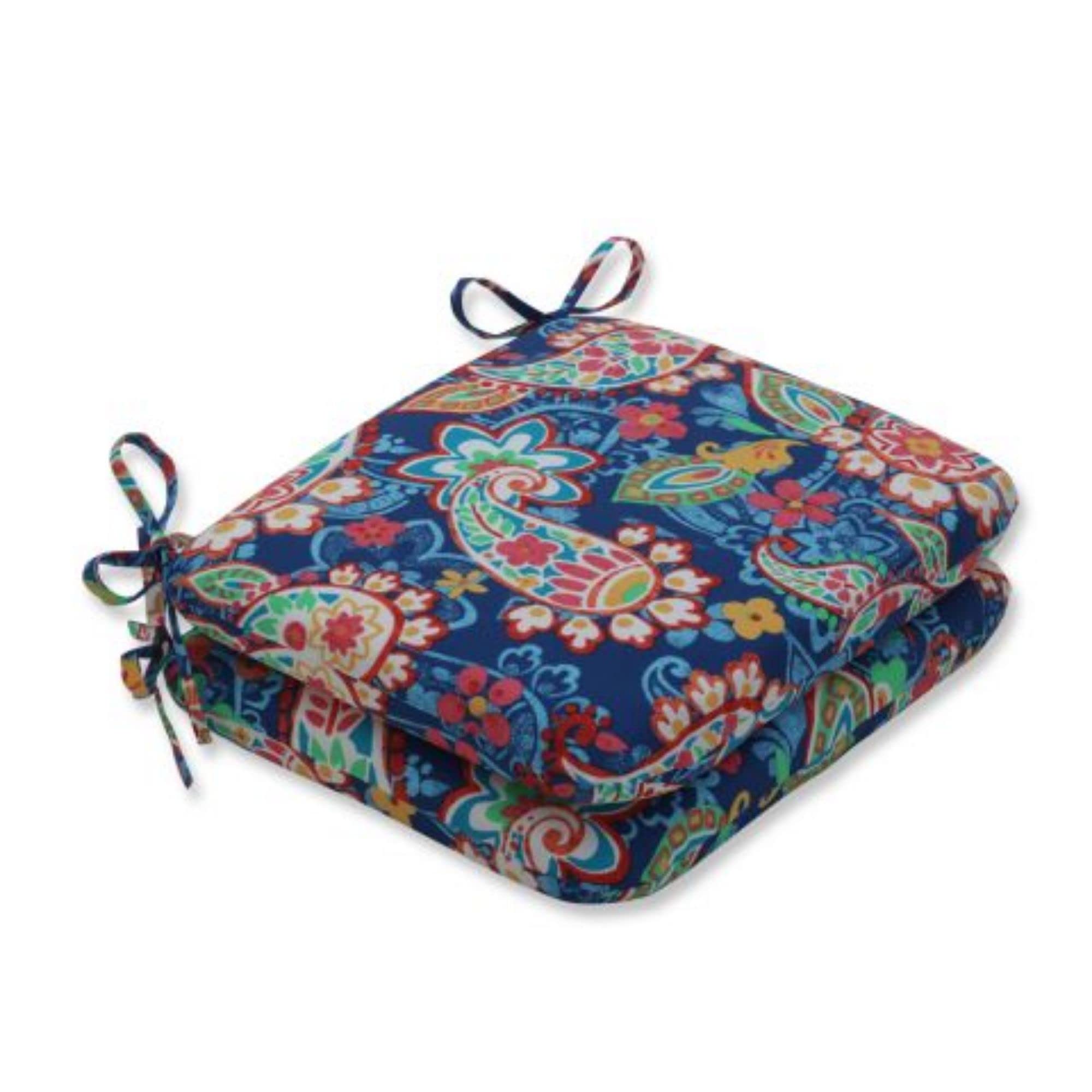 2 Pack Blue Paisley Outdoor Patio Seat Cushions with Rounded Corners - 18.5 Inch Water-Resistant Cushions for Garden, Poolside & Deck Furniture