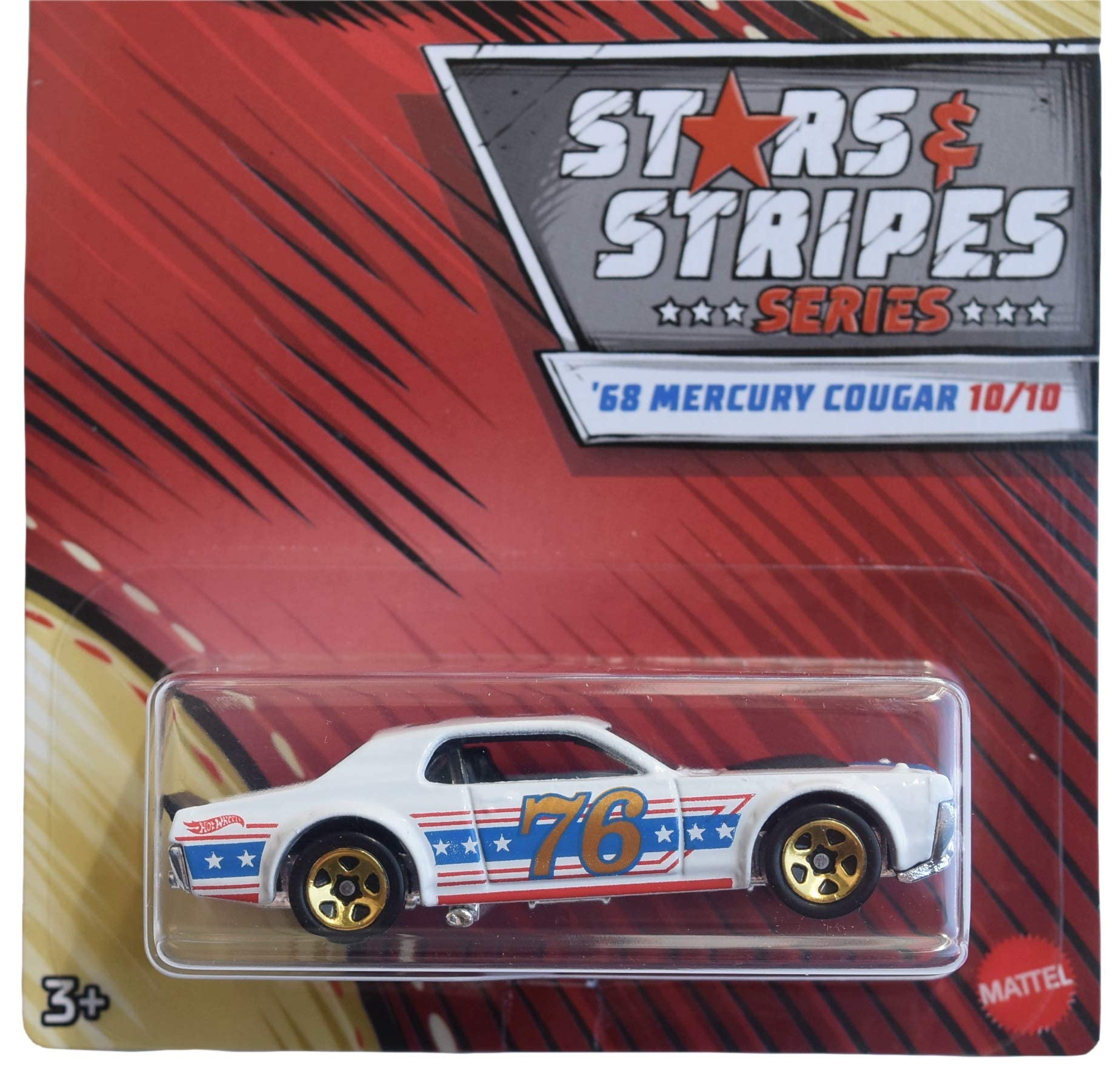Hot Wheels Stars & Stripes Series '68 Mercury Cougar Diecast Car 1:64 Scale - Limited Edition 10/10 White - Collectible Toy Cars for Kids & Adults, Perfect for Display & Racing Games
