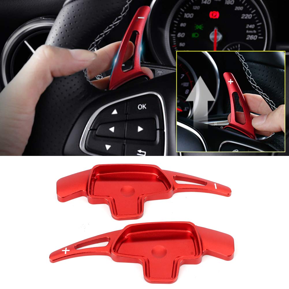 KIMISS Red Steering Wheel Paddle Shift Extension - Compatible with Mercedes-Benz CLA CLS GLA - Aluminum Alloy Gear Shifter Trim for Enhanced Driving Performance - Perfect for Racing & Sporty Interior Decoration