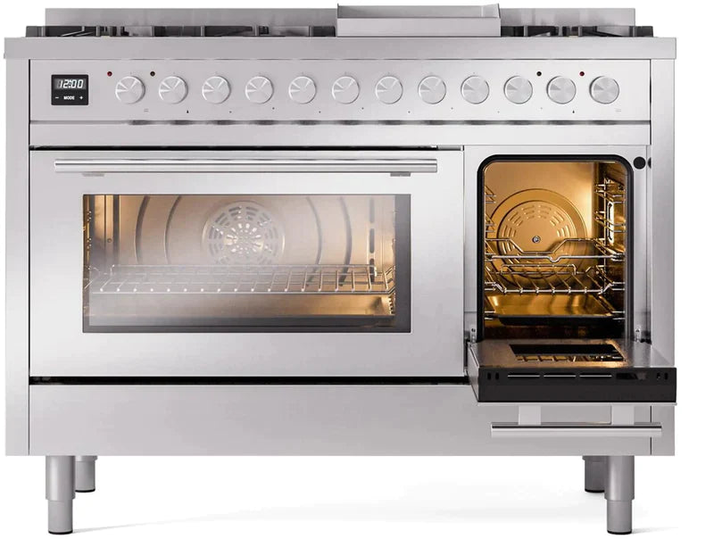 ILVE 48 Inch Professional Plus II Freestanding Dual Fuel Range with 8 Sealed Burners - UP48FWMP - Perfect for Home Chefs & Commercial Kitchens