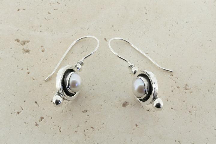 Oxidized Pearl Drop Earrings for Women - Elegant Bezel Set Dangle Earrings for Parties, Weddings & Special Occasions