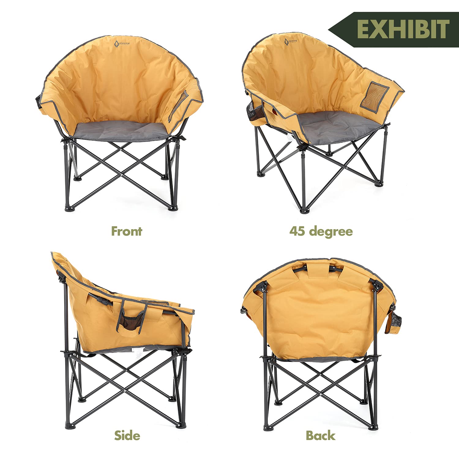 Heavy-Duty Oversized Moon Saucer Camping Chair - 330lbs Weight Capacity, Padded Seat with Cup Holder & Storage Pocket - Portable Folding Chair with Carry Bag for Outdoor, Beach, Picnic & Tailgating - USA-Based Customer Support