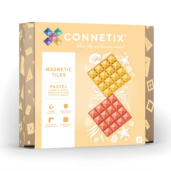 Connetix Magnetic Tiles Pastel Lemon & Peach Base Plate 2 Pack - STEM Educational Building Toys for Kids, Perfect for Classroom & Home Play