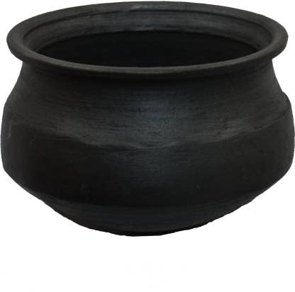 Black Clay Handi Pot 2L - Traditional Earthenware Cooking Pot for Indian Curry, Stews & Biryani - Stovetop & Oven Safe Clay Cookware for Authentic Flavor