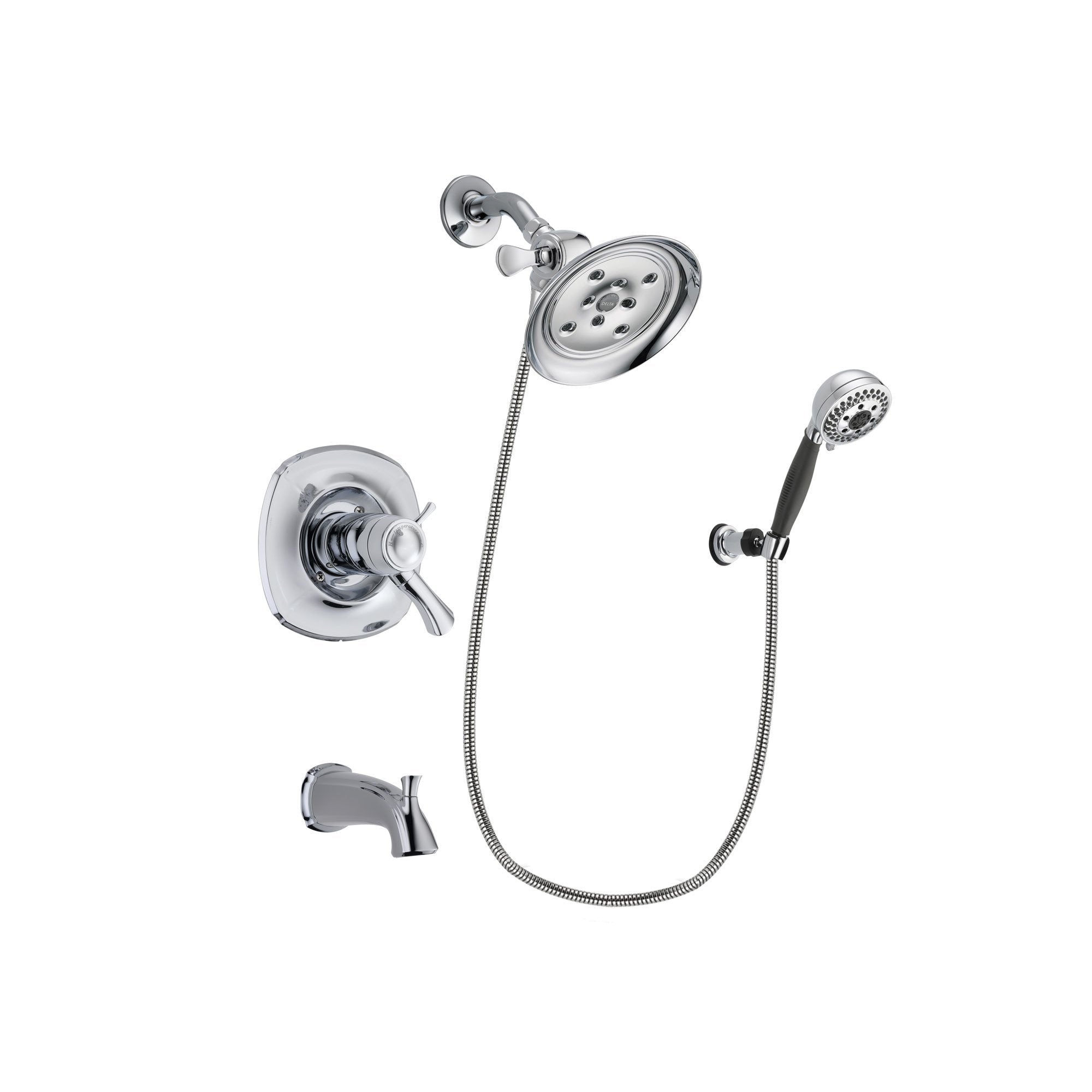 Delta Addison Chrome Finish Thermostatic Tub and Shower Faucet System with Large Rain Showerhead, 5-Spray Handheld Shower, Wall Bracket & Hose - Includes Rough-in Valve & Tub Spout (Model DSP1179V) - Perfect for Modern Bathroom Renovations & Spa-Like Shower Experience