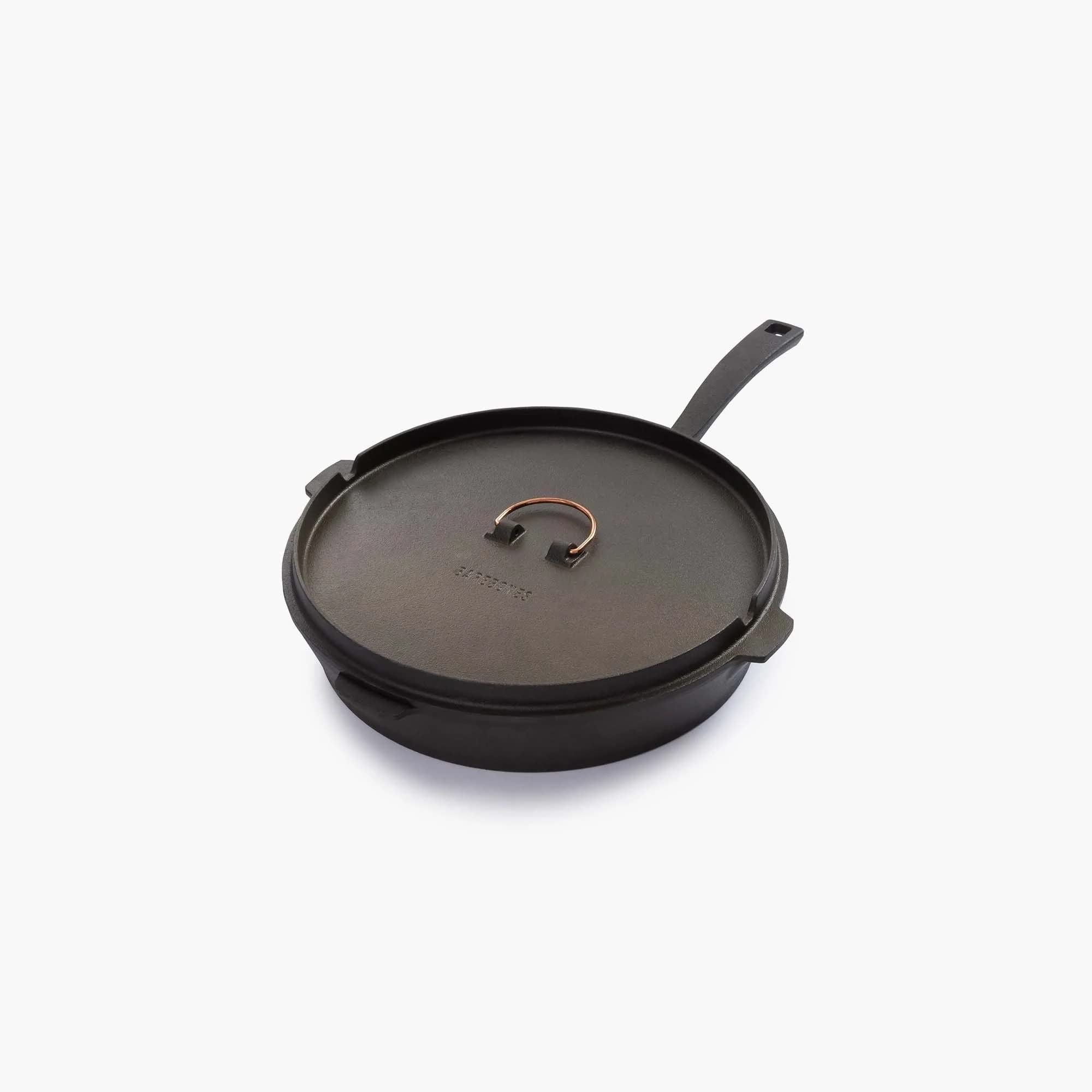 Barebones 12-Inch Cast Iron Skillet Set with Dutch Oven Lid - Premium Camping Cookware for Outdoor Cooking, Backpacking & Campfire Meals