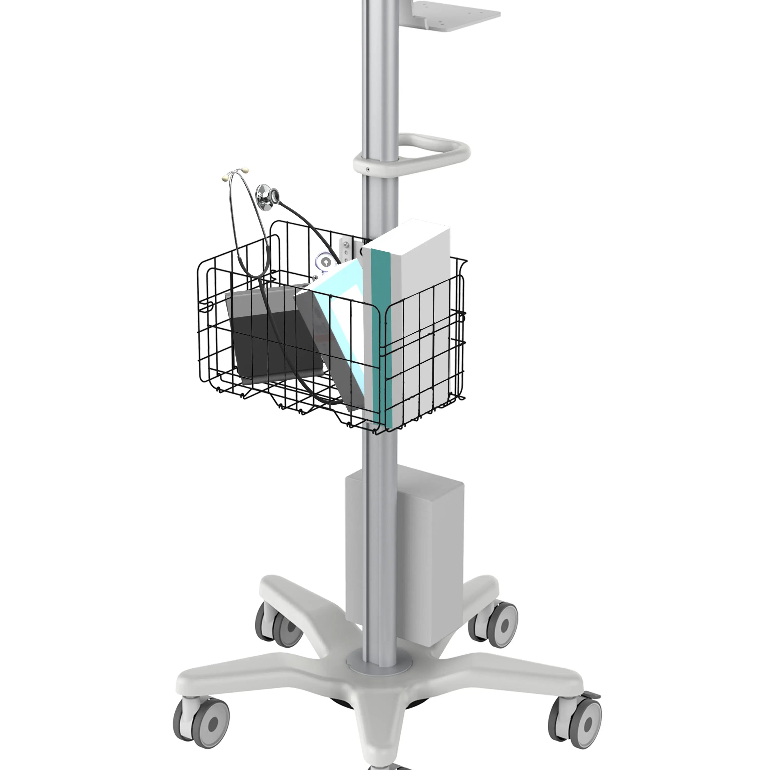 Medical Rolling Cart with Basket & Storage Box - Adjustable Handle & Accessories for Hospitals, Clinics & Home Healthcare Use