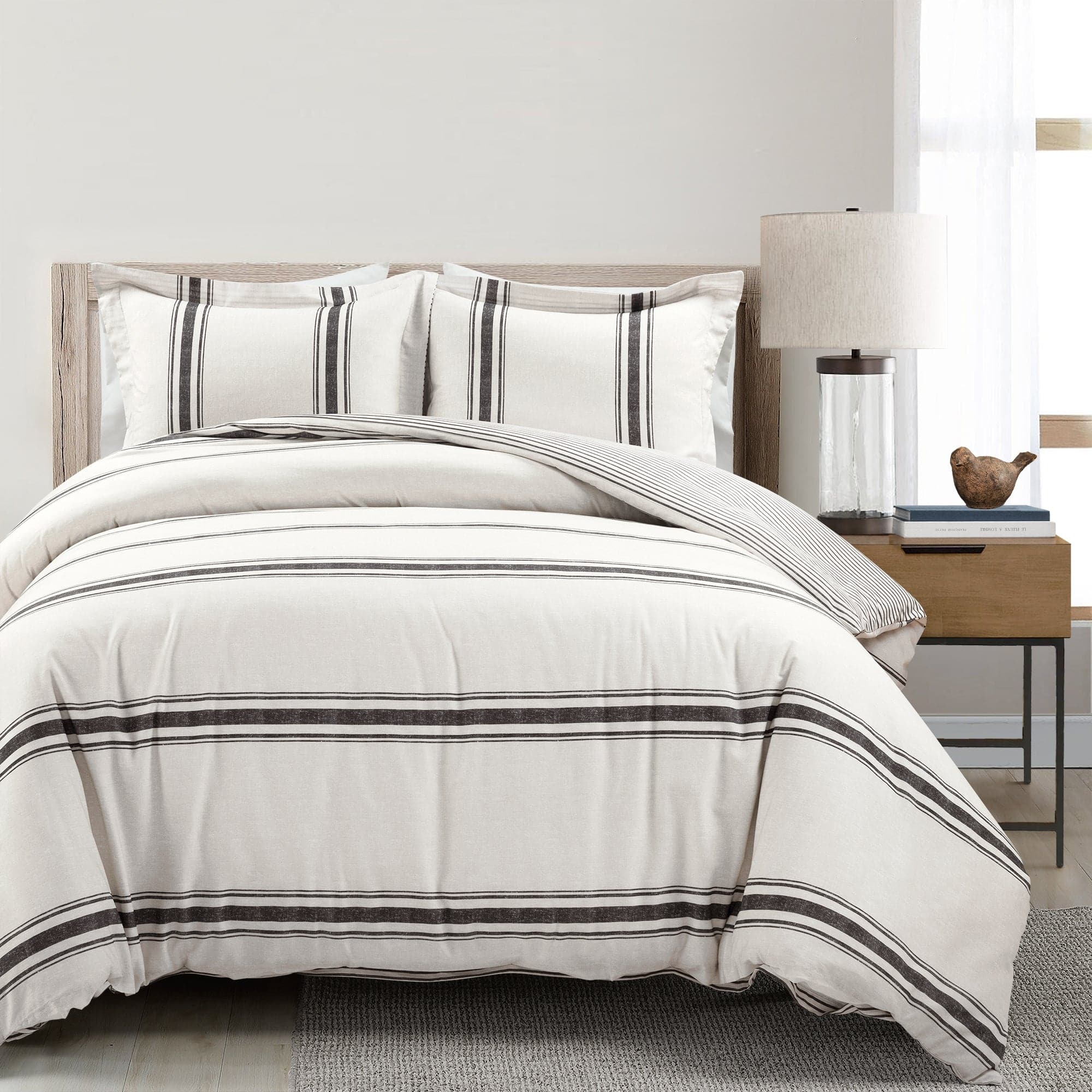Farmhouse Stripe 100% Cotton Duvet Cover Set - Soft & Breathable Bedding for Cozy Bedroom Decor - Perfect for Guest Rooms, Master Bedrooms & Vacation Homes
