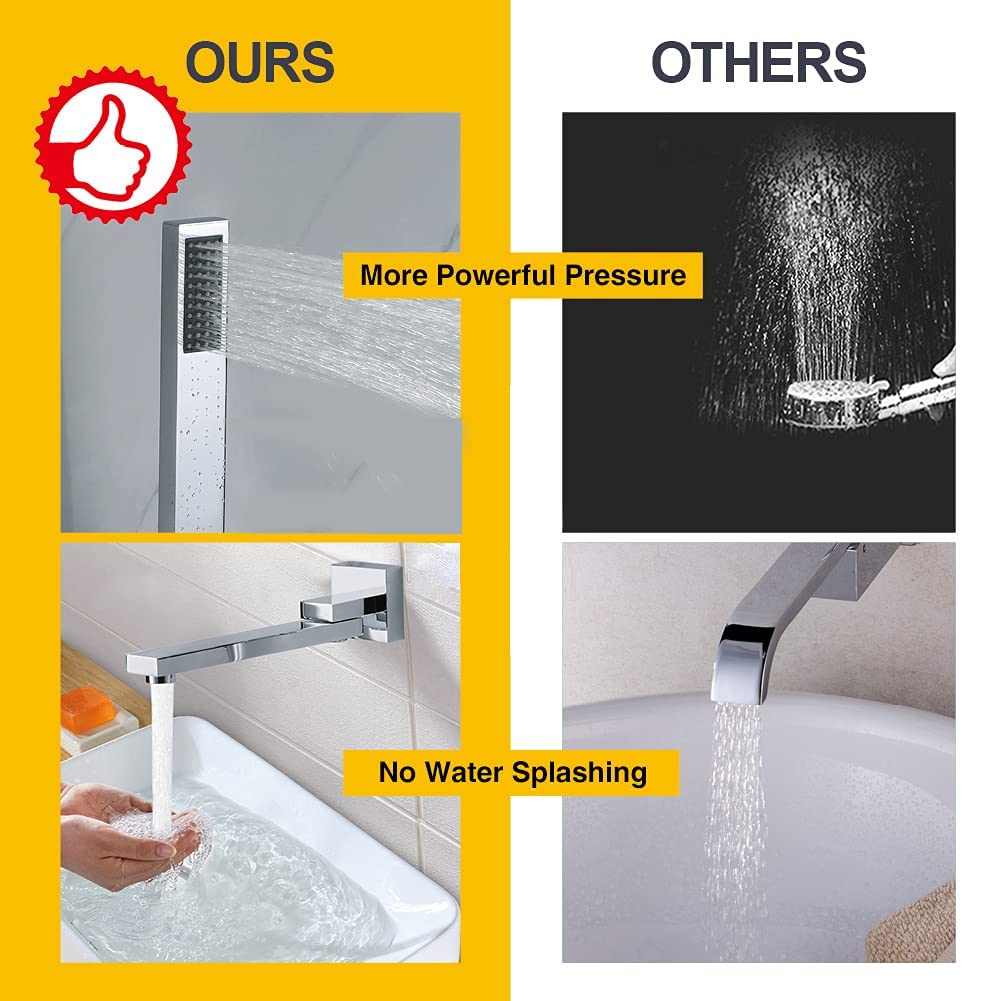 Chrome Bathtub Faucet with Handheld Shower - 3 Hole Bathroom Faucet with Waterfall Spout & 2 Crystal Knobs - Perfect for Modern Bathroom Renovation and Spa-Like Shower Experience