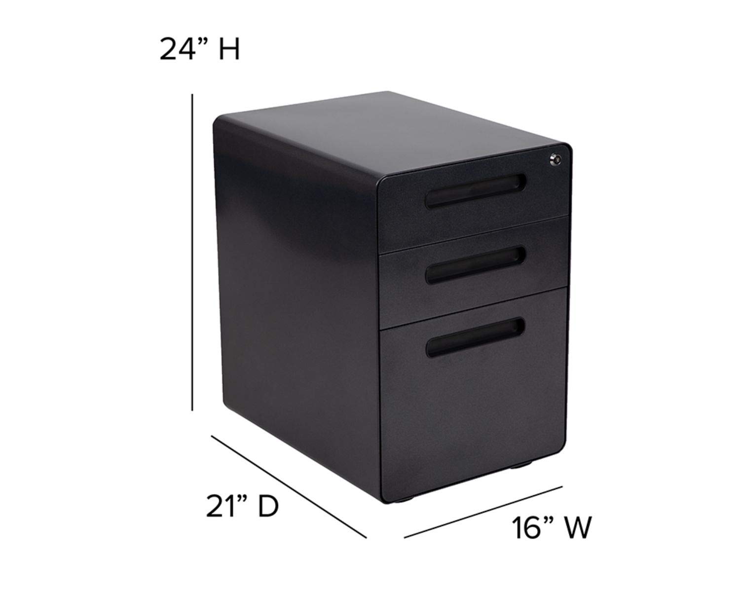 Flash Furniture Wren Ergonomic 3-Drawer Mobile Locking File Cabinet with Anti-Tilt Mechanism & Hanging Drawer - Legal & Letter Size File Storage - Ideal for Office, Home Office, and Workspace Organization (Black)