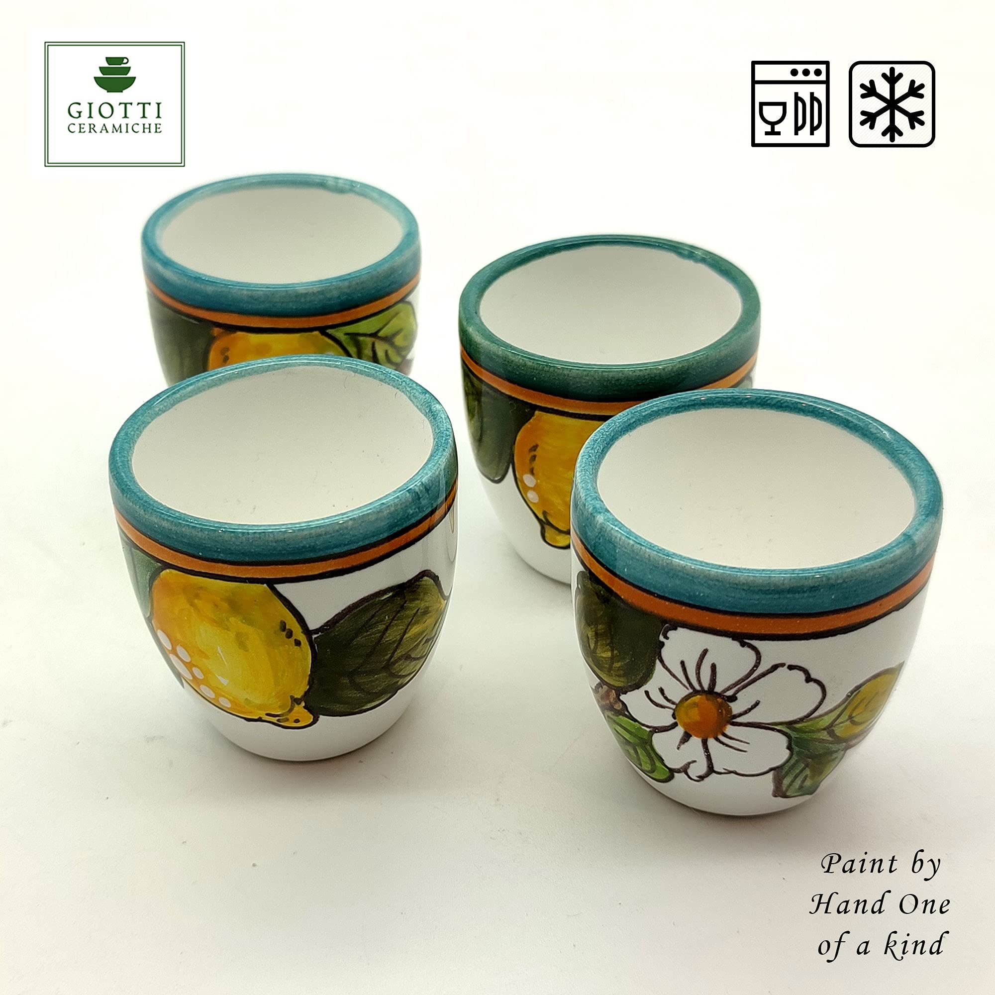 Italian Hand-Painted Limoncello Ceramic Set - 6 Shot Glasses with Lemon Design Tray - Authentic Tuscan Pottery for Kitchen & Home Decor | Perfect for Limoncello Tasting, Italian-Themed Parties & Gift Giving
