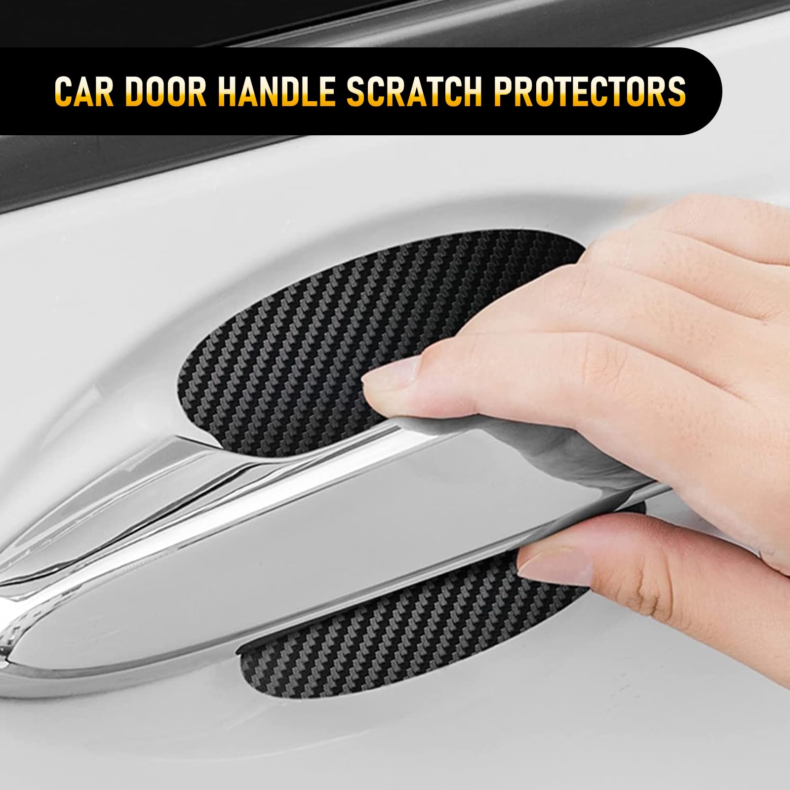8-Piece Carbon Fiber Car Door Handle Scratch Protectors - Anti-Scratch Stickers & Protective Film for Door Handle Cups & Bowls (Black) - Perfect for SUVs, Sedans & Trucks to Prevent Scratches & Wear