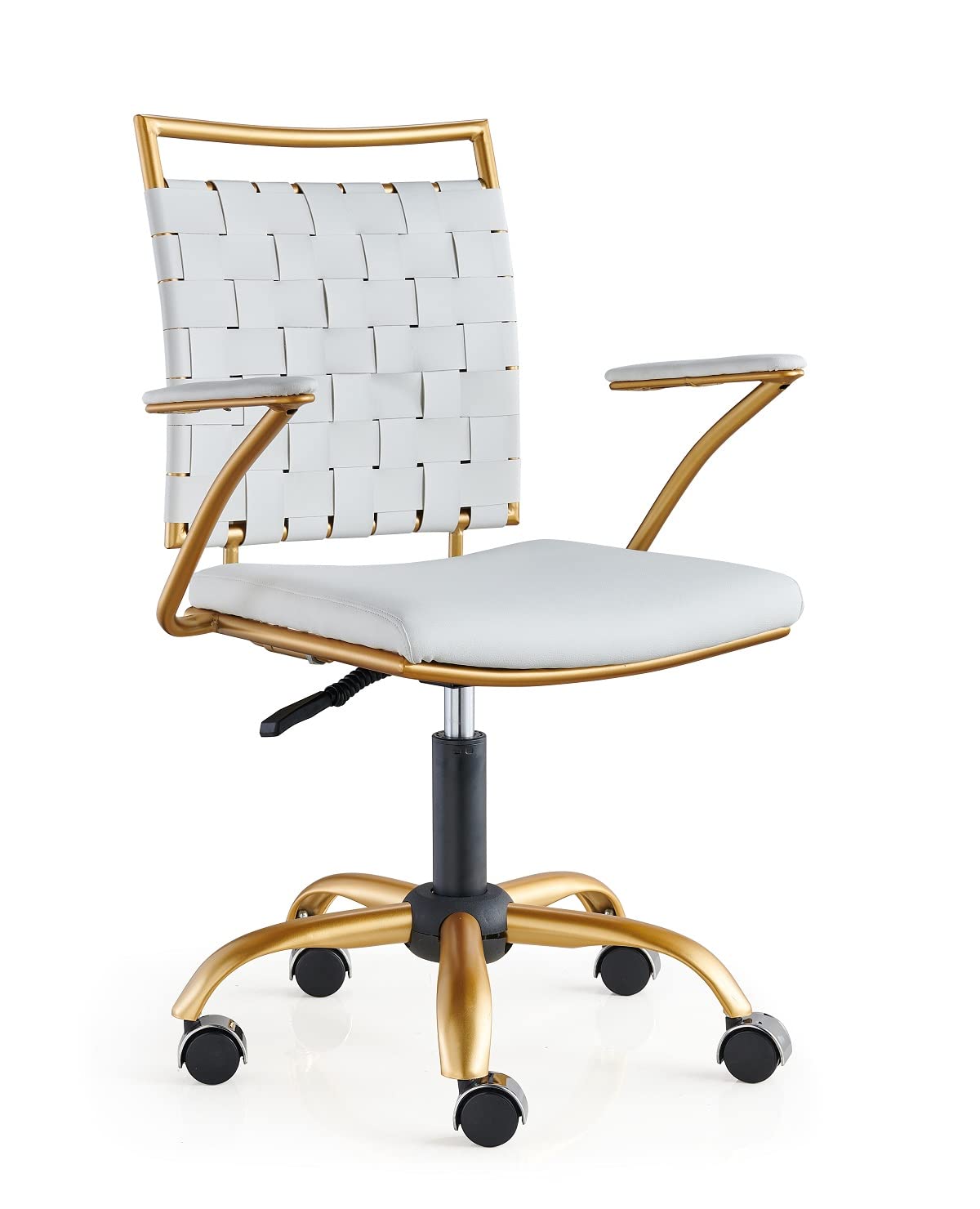 Modern White and Gold Ergonomic Office Chair - Adjustable Height, PU Leather, Armrests - Perfect for Home Office, Study & Gaming Desks (3013 Gold White)