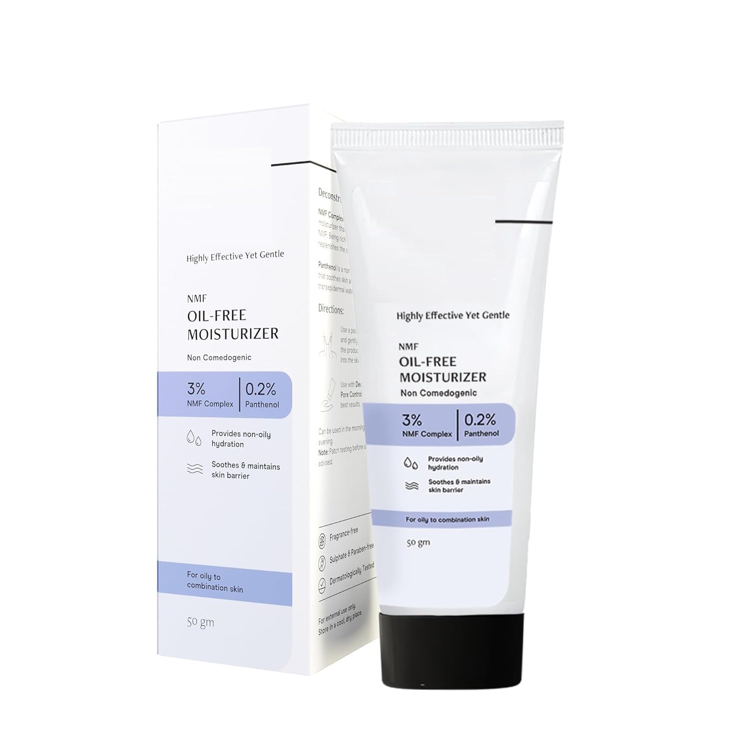 RJ Oil-Free Moisturizer for Oily Skin - 3% NMF Complex & 0.2% Panthenol - Lightweight Gel Face Moisturizer for Oily & Combination Skin - Hydrating & Non-Greasy Formula - 50g - Perfect for Daily Skincare Routine & Summer Use