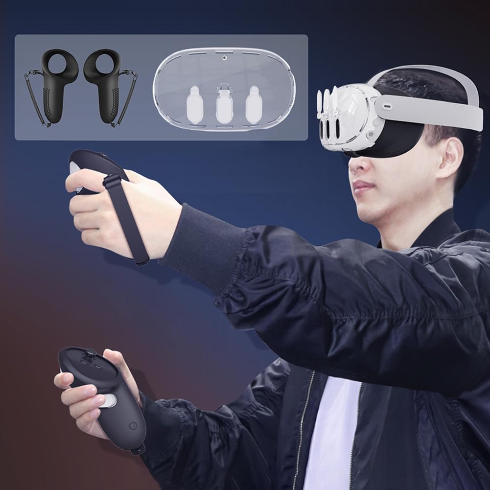 7-in-1 Protective Accessory Set for Meta Quest 3/930 - Transparent VR Cover, Silicone Controller Grips, VR Headset Accessories - Perfect for Gaming, Virtual Reality & Home Entertainment