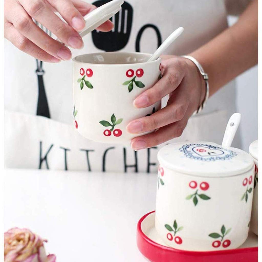 3-Piece Ceramic Sugar Bowl Set with Lid and Spoon - Airtight Food Storage Containers for Sugar, Coffee, Tea & Spices | Perfect for Kitchen, Pantry & Coffee Station Organization (Color: B)