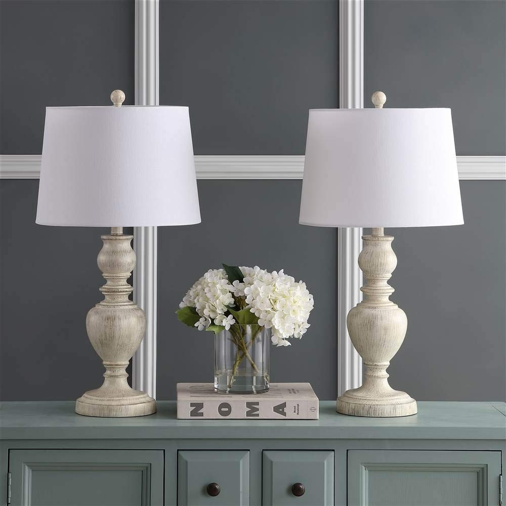 SAFAVIEH Zabi White 28-inch Modern Table Lamp Set of 2 with LED Bulbs - Perfect for Bedroom, Living Room, Home Office & Nightstand Lighting Decor