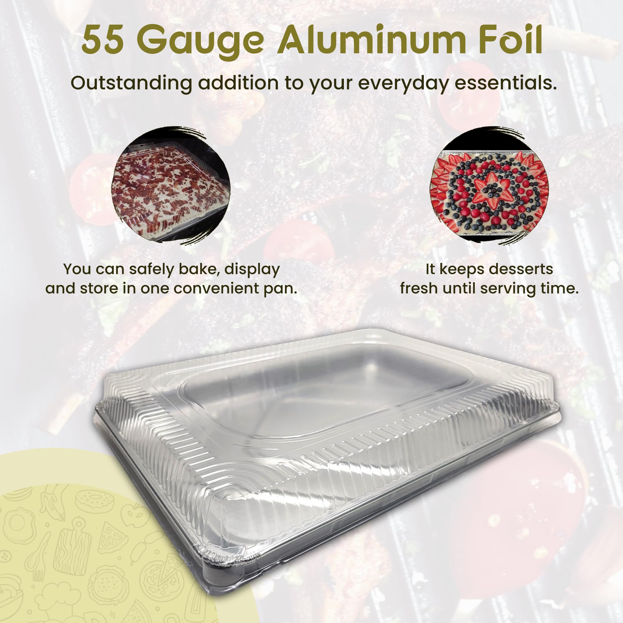 KitchenDance 25-Count Disposable Aluminum Half Sheet Cake Pans with Clear Plastic Dome Lids - 17.5