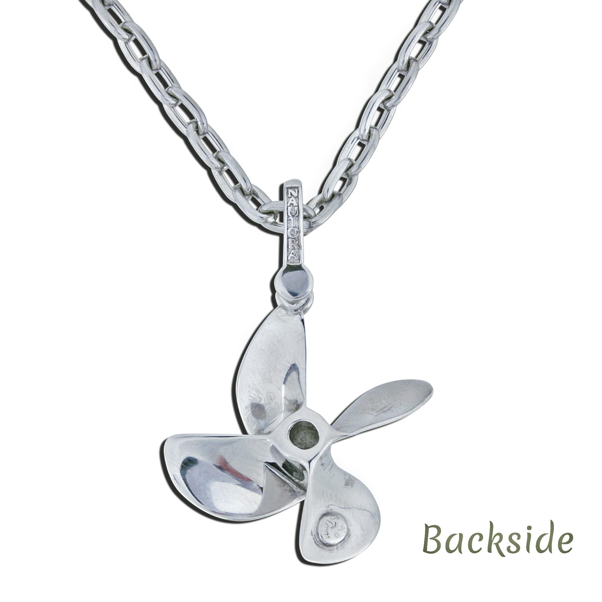 Boat Propeller Necklace - 4 Blade Sterling Silver Pendant with 24