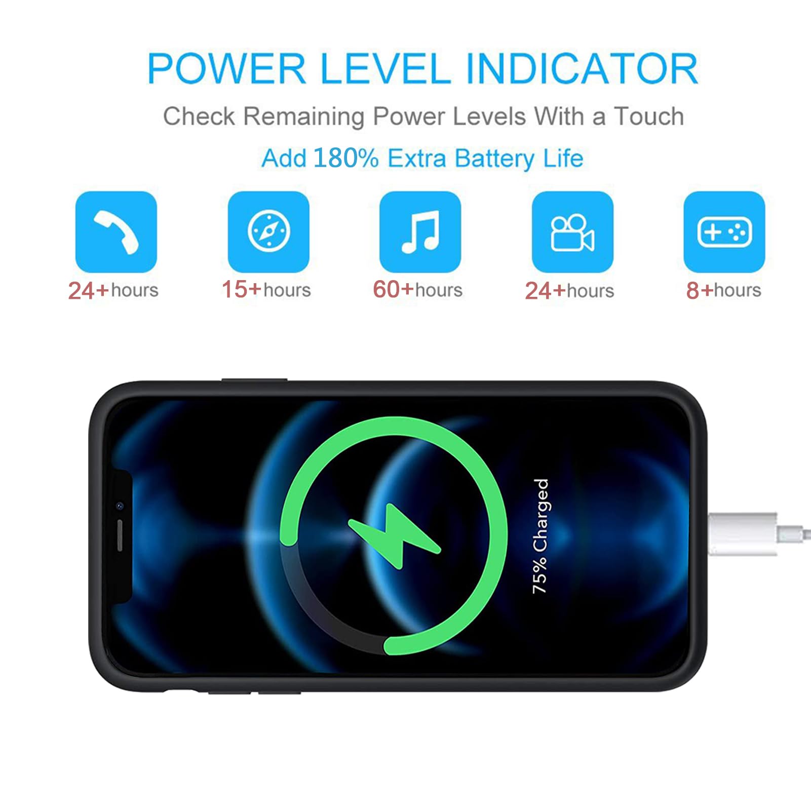 10800mAh Battery Case for iPhone 12 Pro Max (6.7 inch) - Wireless Charging Protective Case with Carplay Support | Portable Charger for Travel, Work & Daily Use (Black)