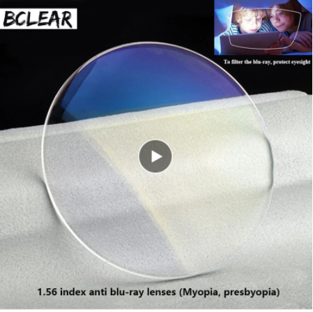 BCLEAR 1.56 Single Vision Aspherical Anti-Blue Light Clear Lenses for Myopia - Reduce Eye Strain for Computer Work & Digital Screen Use