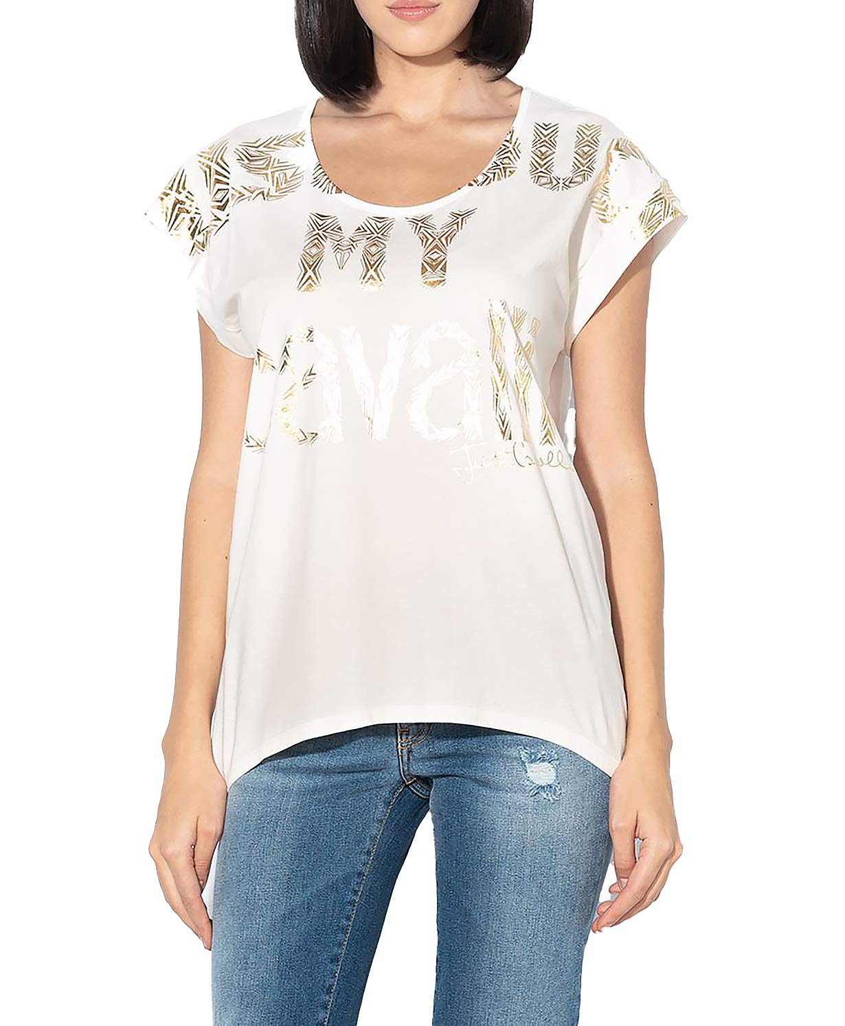 Just Cavalli Women's Short Sleeve T-Shirt | Fashion Casual Cotton Top for Everyday Wear | Perfect for Outings, Work & Weekend Style