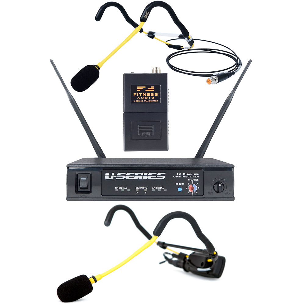 Fitness Audio U Series Hybrid Bundle Microphone System - Mini TX EMic Headset & Bodypack EMic Set for Gym, Yoga & Live Performances | Wireless Mic for Trainers, Instructors & Presenters