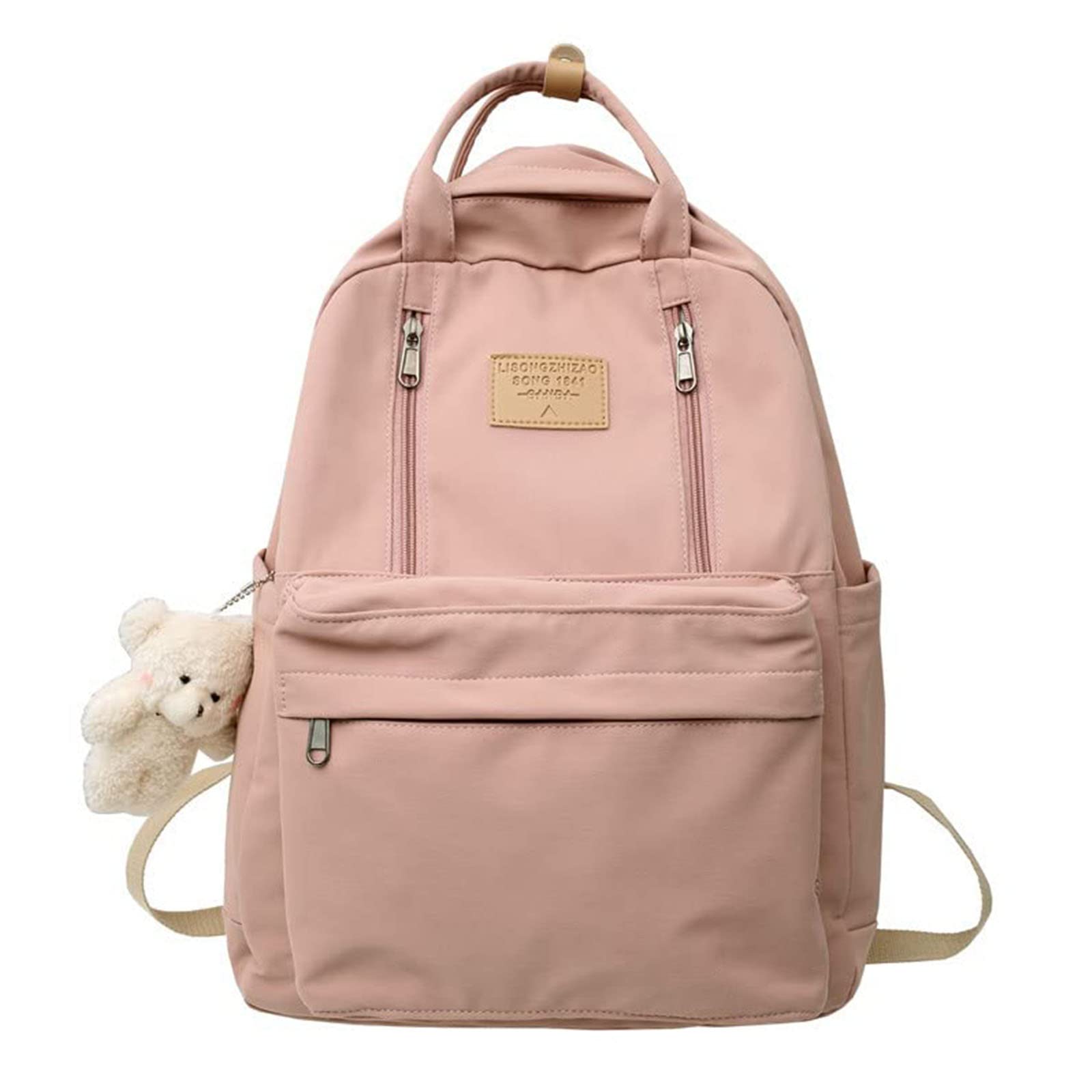 Vintage Kawaii Braised Pork Preppy Backpack with Plushies - Cute Light Academia Bookbag for School Girls | Pink Aesthetic Backpack for College, Travel & Everyday Use