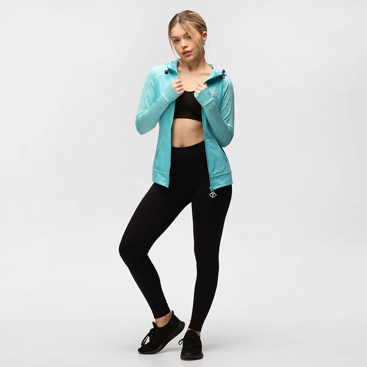 TKB Women's Turquoise Melange Zip-Up Hoodie - Cozy Casual Pullover for Fall & Winter, Perfect for Outdoor Activities and Lounge Wear