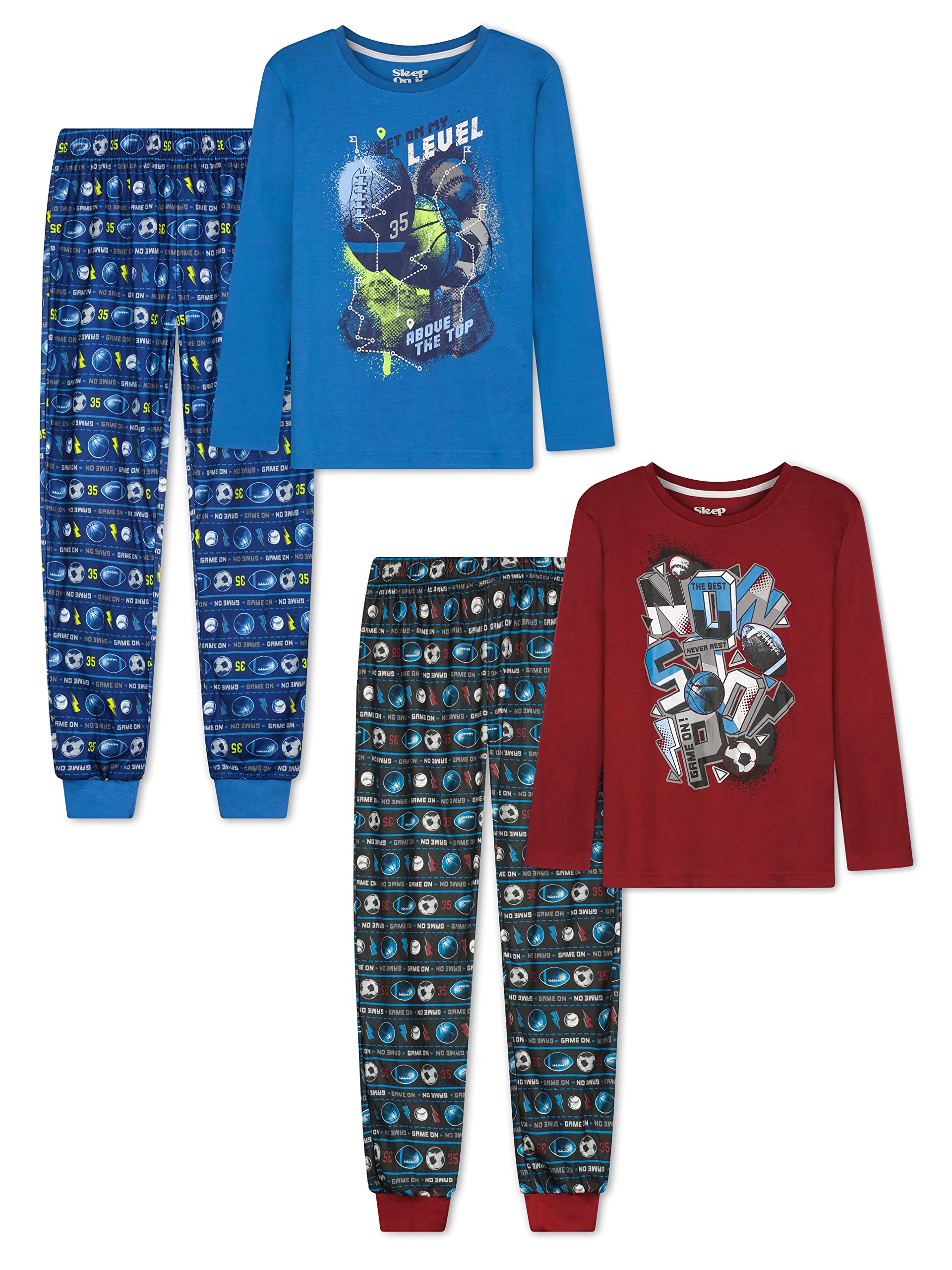 Boys' 4-Piece Pajama Set - Long Sleeve Sleep Shirts & Soft Pajama Pants | Cozy Cotton Sleepwear for Kids | Perfect for Bedtime, Lounging & Sleepovers